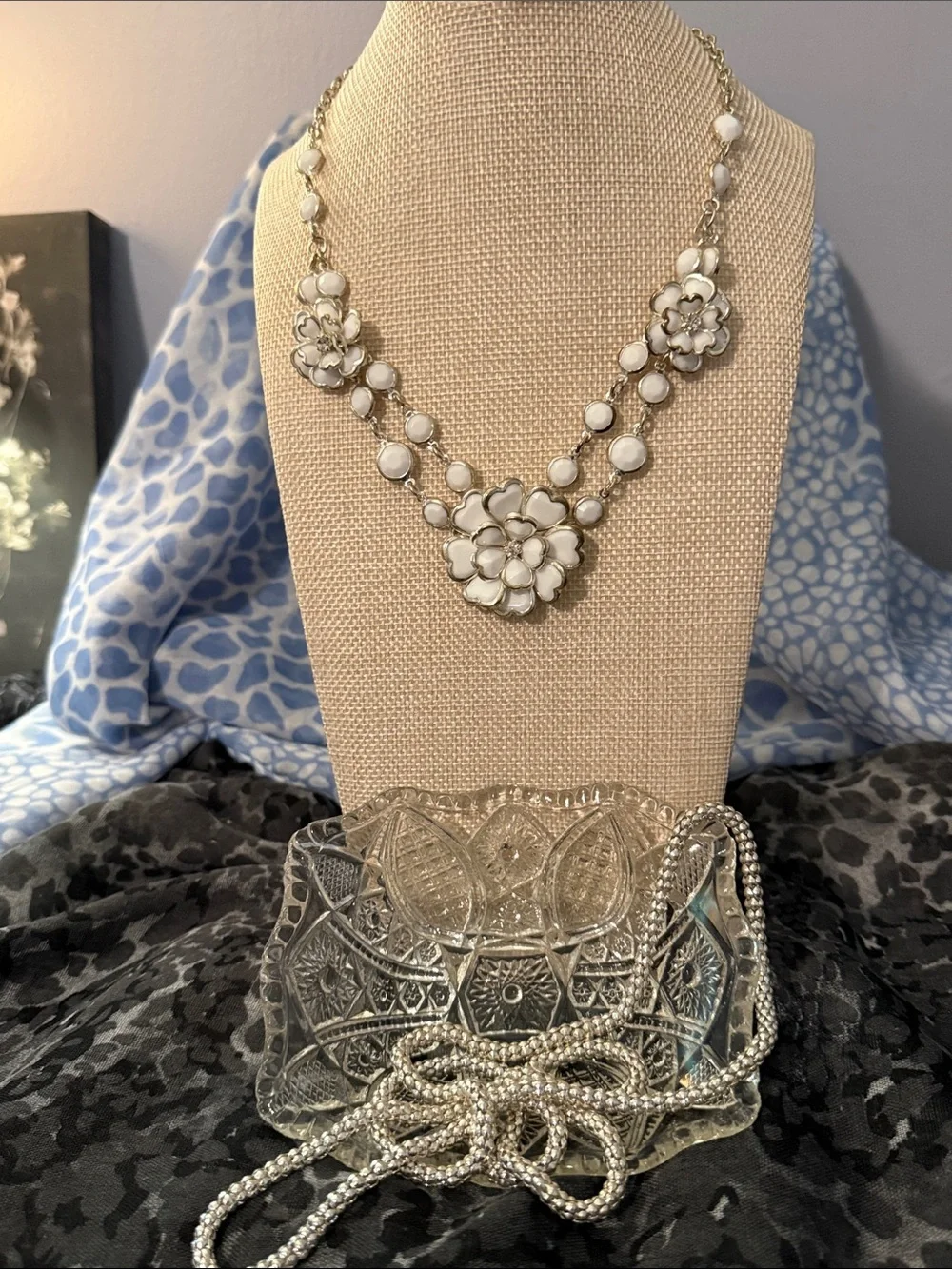 White Floral Gold-Tone Necklace - Women Jewelry